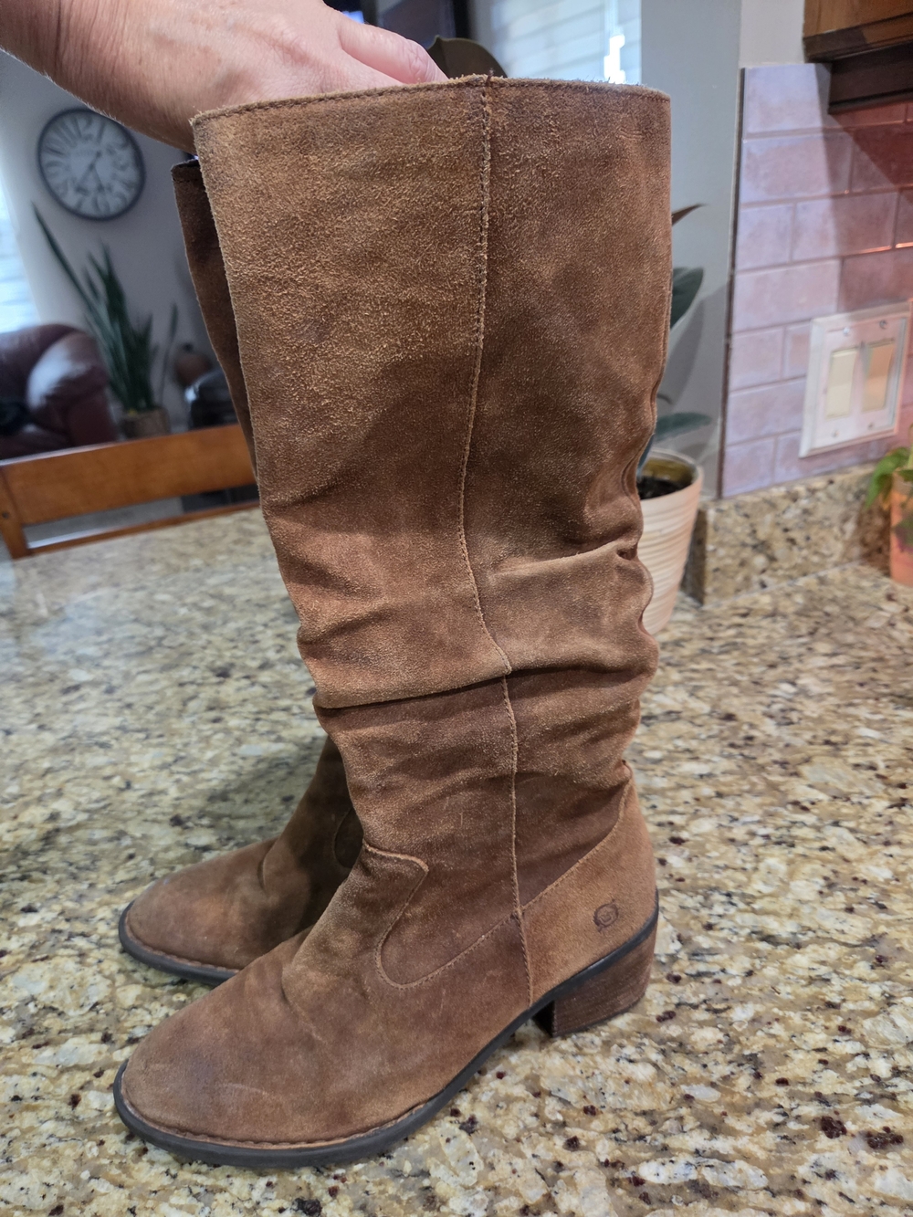 Born Brown Suede Slouch Mid-Calf Heeled Boots